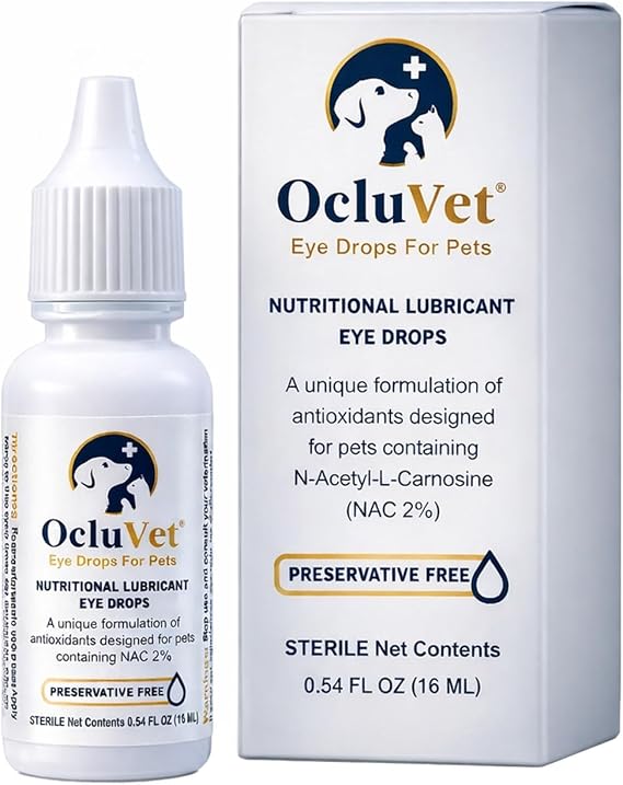 OcluVet Eye Drops for Pets, Antioxidant Eye Care Formula, 16 mL | Made in USA pet eye drops with 2% N-Acetyl-L-Carnosine, developed by a PhD Scientist for dogs, cats, horses and birds