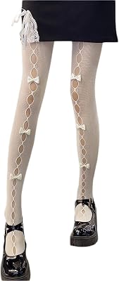 SOLILOQUY Womens Lolita Patterned Tights Kawaii Bowtie Fishnet Stockings Leggings Mesh Pantyhose Hollow Out lace Socks