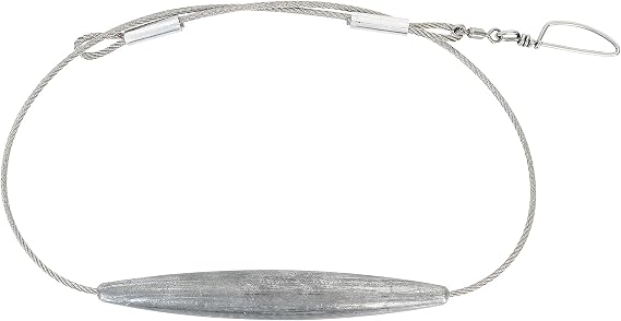 BLUEWING Inline Trolling Weights 1lb,2lb,3lb,4lb 1pc with 551LB Stainless Steel Wire and Small Profile Snap Swivel Saltwater Fishing Sinker