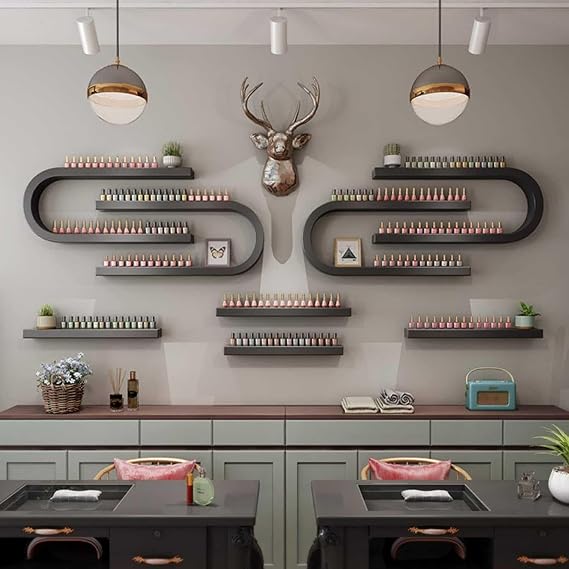 Wall Mounted Nail Polish Bottle Shelf Display Rack - U-Shaped Essential Oil Perfume Storage Organizer Holder for Salon/Beauty/Nail Shop