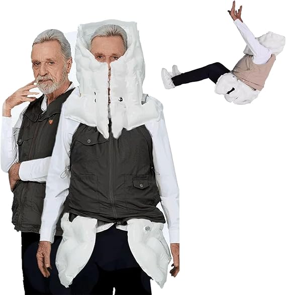 Wearable Technology airbag Vest for Elderly Reusable Elderly airbag Jacket for Anti Fall with Tracking and Positioning Function,to Protect the Elderly From Tumbles MaleBlack-L