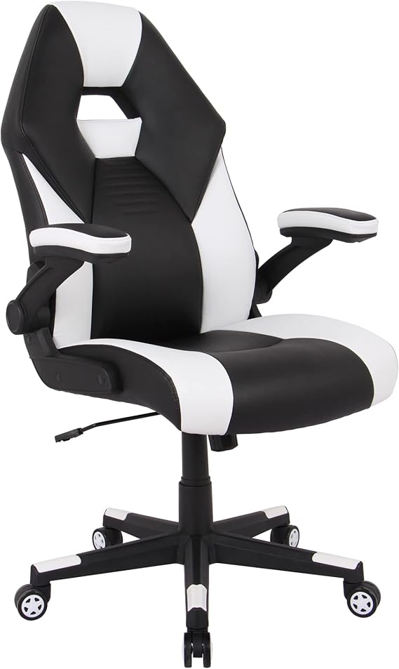 Realspace RS GamingTM RGX Faux Leather High-Back Gaming Office Chair, Black/White, BIFMA Compliant