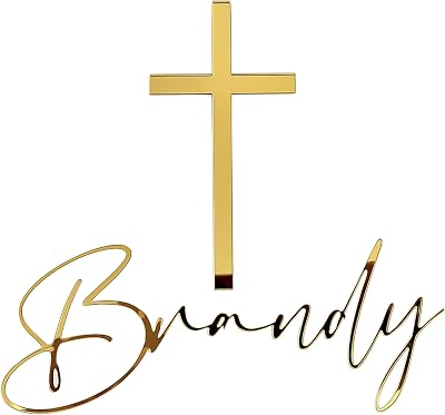 Personalized Name Cake Charm & Cross, Custom Christening Mirror Acrylic Cake Topper, Baptism Laser Cut Name for Cake Plaques, 1st Holy Communion, God Bless Design 3
