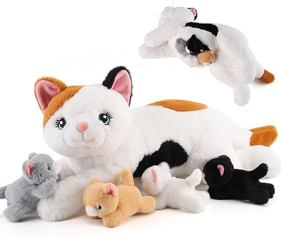 gnomantic Cat Stuffed Animals with Babies Inside, Mommy Toy for Kids