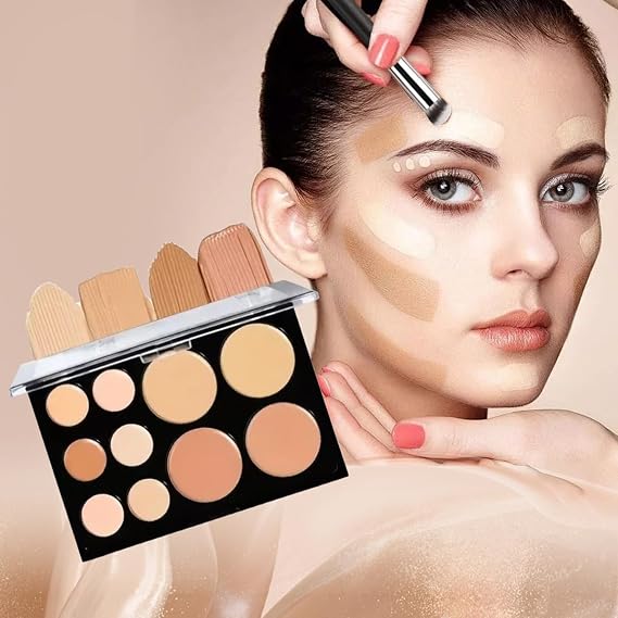 Concealer Palette Cream Concealer Kit Face Contouring Highlighter Palette Color Correcting Palette for Acne Scars Makeup Concealer Brush Set (10-color)