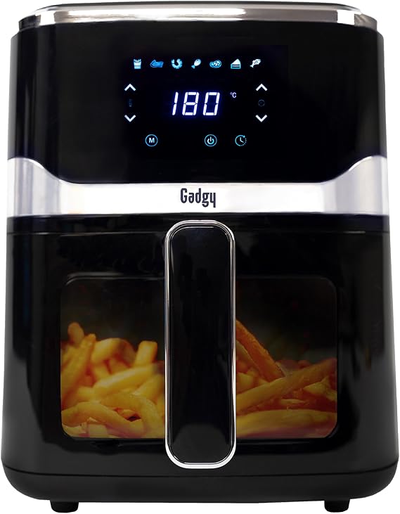 Gadgy Hot Air Fryer 5 L 1400 W with Viewing Window Touchscreen Airfryer with 7 programmes 80 to 200 degrees non-stick basket for chips meat fish vegetables and snacks with less fat