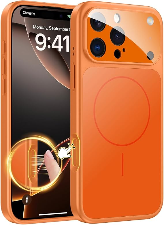 TOBOVON Magnetic for iPhone 16 Pro Case with Camera Lens Protector, Compatible with MagSafe, Camera Control Button, Slim Shockproof Phone Cover for iPhone16 Pro, Orange