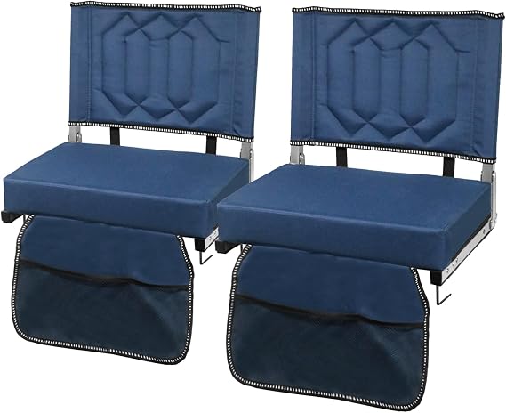 Stadium Seats for Bleachers with Back Support, Bleacher Seats with Backs and Cushion Wide, Portable Folding Comfort Stadium Chair with Shoulder Strap, Carry Handle, Storage Pockets, Navy, 2Pack