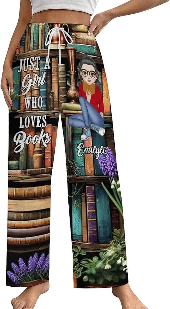 Personalized Just A Girl Who Loves Book Pajama Pants Custom Book Lovers Bottom Pants Reading Sweatpants for Women