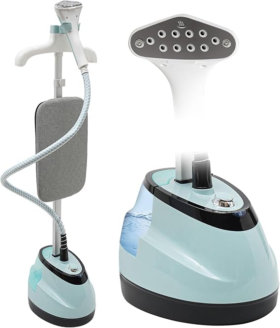 Standing Garment Steamer,Steamer for Clothes,1350W Fabric Steamer Standing Clothes Steamers with Ironing Board, Adjustable Rod & 1.6L/0.42gal Water Tank Wrinkle Remover Heats in 45 Seconds (Blue)