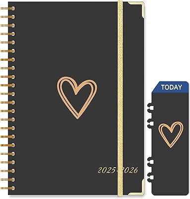2025-2026 Monthly Planner, Jul.2025-Jun.2026 Weekly Monthly Planner 6.5x8.5 with Page Tabs, Calendar Hardcover with Inner Pocket, Elastic Band, Twin-Wire Binding, Bookmark, Black Love Heart
