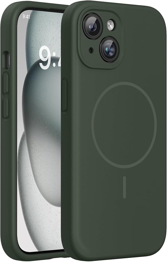 Miracase Silicone & Magnetic for iPhone 15 Case, Dark Green | Compatible with MagSafe, Soft Microfiber Lining, Premium Silicone Cover Shockproof Drop Protection Phone Case for 15