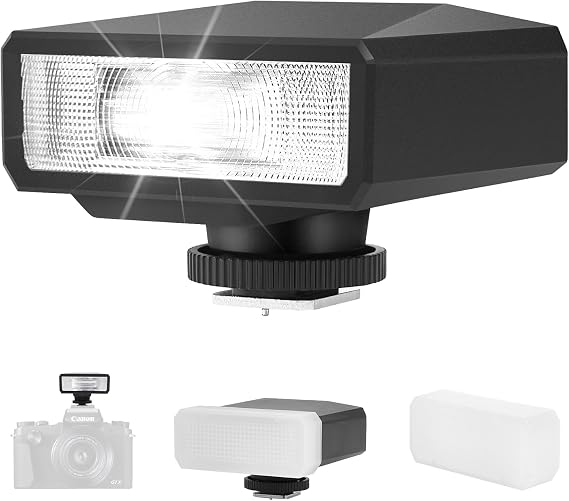 Mini Flash with Diffuser, Camera Flash for Canon Fuji Sony Nikon