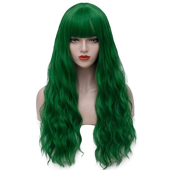 Green Wigs for Women 26'' Long Green Wig with Bangs AD002GR