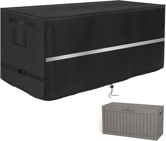 Deck Box Cover Heavy Duty Waterproof Deck Box with Handle, Outdoor Large Storage Box Cover Patio Rectangular Bench Cover (48 x 22 x 25inch)