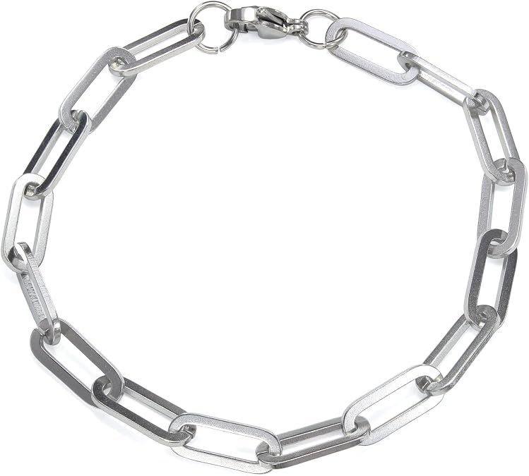 Handmade Paper Clip Bracelet For Men Stainless Steel 8 Inches with Lobster Claw Clasp