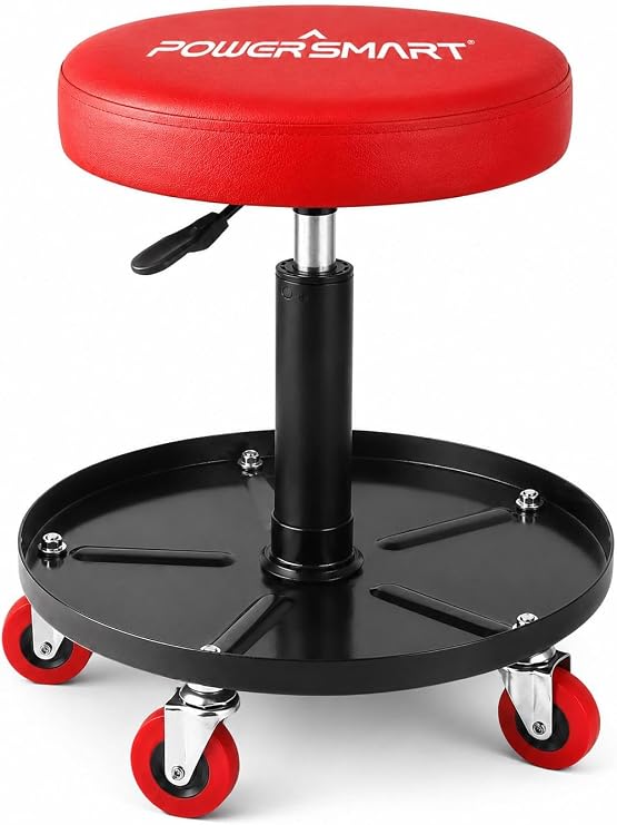 PowerSmart 330 LBS Capacity Roller Seat with Wheels, 360 Rolling Mechanic Stool, 18"-23" Adjustable Height, Tool Tray & Padded Seat for Garage, Workshop & Automotive Repair