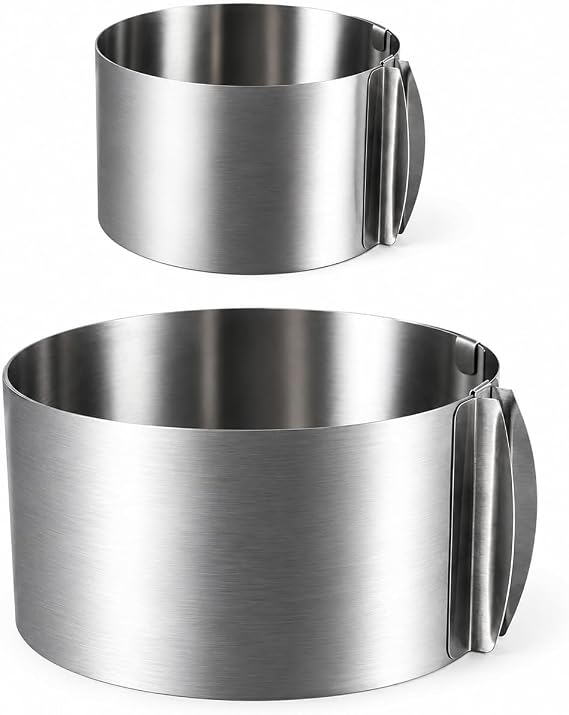 2 PCS Adjustable Cake Ring Set, Stainless Steel Mousse Cake Cutter Molds with Measuring Scale and Fixing Clips for Pastry, Mousse and Dessert
