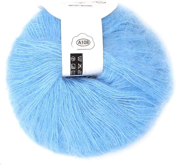 Soft Mohair Knitting Yarn, Popular Soft Mohair Pashm Knit Yarn Angora Long Wool Yarn for Clothes Scarves Sweater Shawl Hats and Craft Projects (Light Blue)