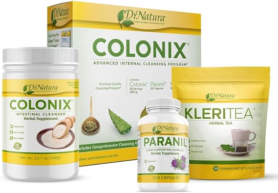 DrNatura Colonix 3-Part Colon Cleanse Kit Whole Psyllium Husk Fiber Powder, Herbal Capsules & Herbal Tea, 30 Day Digestive & Gut Support Program, 16 oz (Pack of 1)