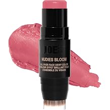 NudeStix Nudies Bloom Blush Stick w/Blending Brush, 3-in-1 Dewy Color for Cheeks, Eyes, Lips, Brightening Balm Makeup for Natural Healthy Glow, Glossy Finish, 0.25 oz (7g) (Bohemian Rose)