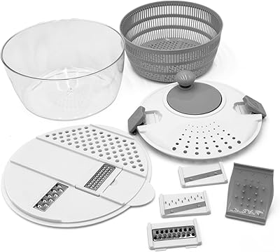 Lumme Salad Spinner Vegetable Chopper Multifunctional includes a shredding board with multiple blades, easy to use, Spin dry, and chop your favorite Salad greens, fruits, and Vegetables...