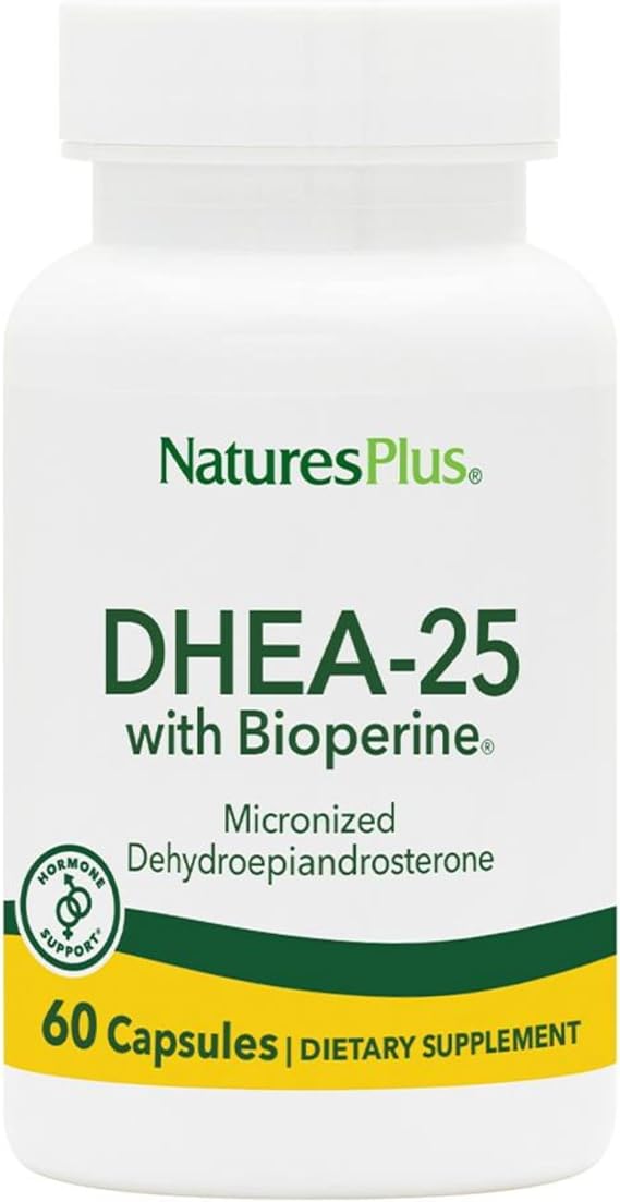 NaturesPlus DHEA-25 with Bioperine - 60 Capsules - Gluten Free - 60 Servings