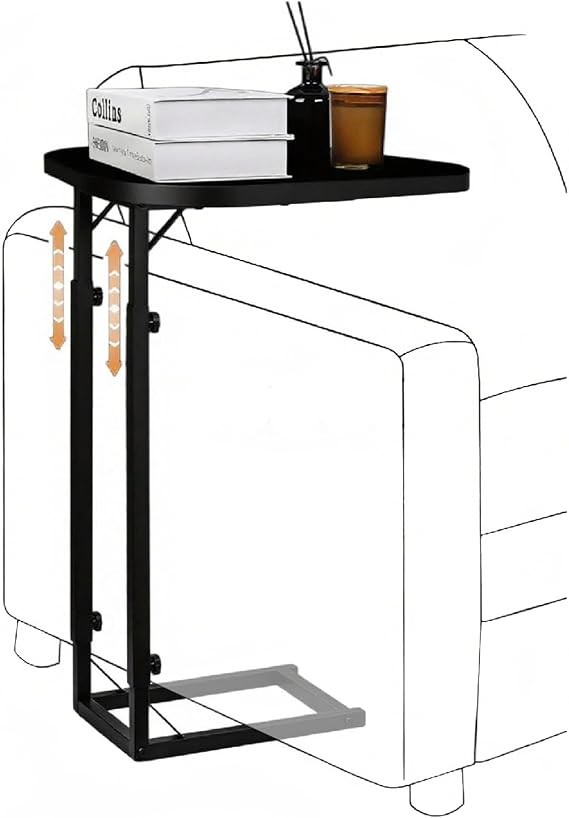 Side Table, Height Adjustable C Table, End Table for Sofa, Couch & Bedside, Small Coffee Table with Metal Frame for Living Room & Bedroom (Rustic Black)