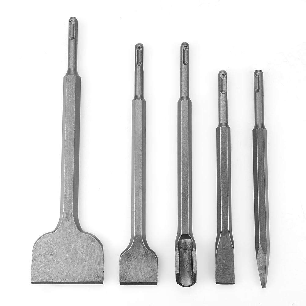 SDS Plus Hammer Drill Chisel Set, 5 Pcs Rotary Hammer Chisel Bit, PointGrooveFlat Chisel, Sds Plus Holder Chisel, For Wall, Concrete, Masonry etc