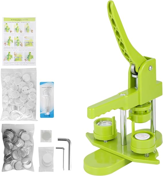 Button Machine 25 mm Button Maker Machine with 100 Button Parts, Image, Circle Cutter, Push-Pull Press Badge for DIY Gifts Pin Maker Button Manufacturing