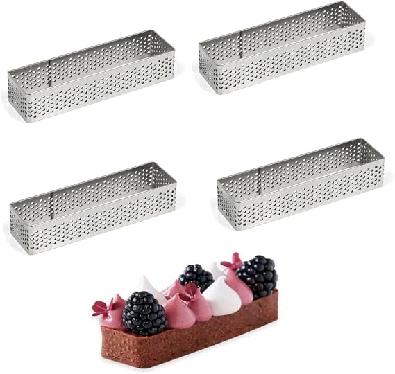 Gıda Sınıfı Paslanmaz Çelik Delikli Oval Tart Yüzük - 4'lü Set, Isıya Dayanıklı Yumurta Şekilli Mus Kalıbı, Zarif Tatlı için Yeniden Kullanılabilir Fransız Pasta Pişirme Halkası