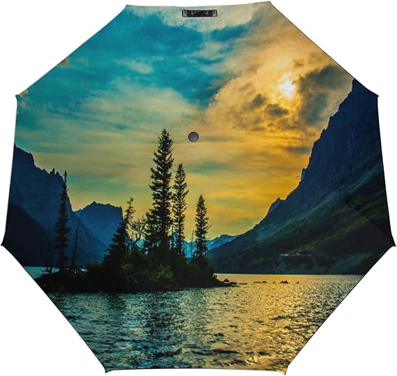 Windproof Travel Umbrella,Wild Goose Island Sunset,Compact Umbrellas For Rain Automatic Folding Umbrella Perfect For Commute & Trip