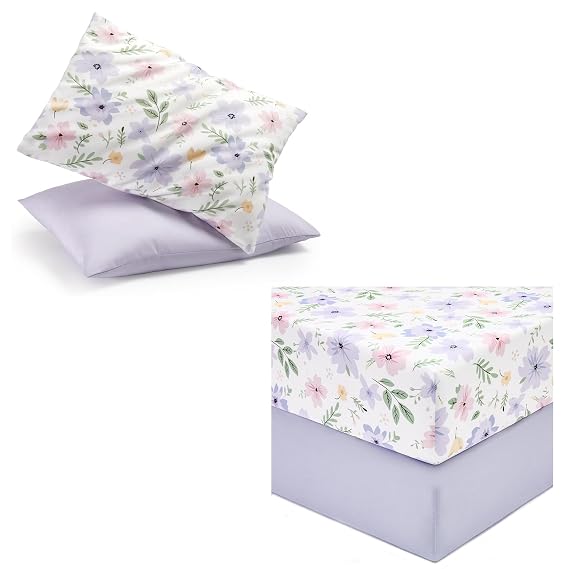 TILLYOU Toddler Pillowcase and Crib Sheets, Brilliant Little Flowers