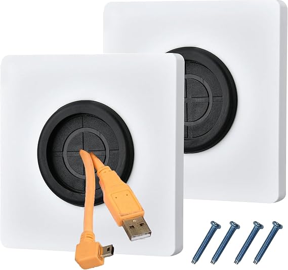 2 PCS Cable Entry Cover, Brush Wall Plate, Cable Brush Plate, Cable Entry Cover, Single Gang Brush Panel for Covering Outlets, Receptacles and Tidying Cords for Cables - White