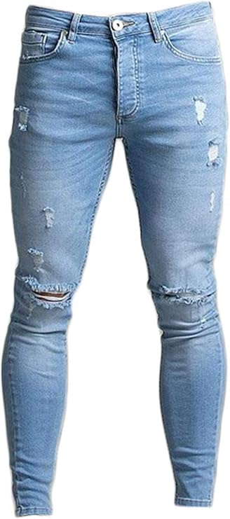 Andongnywell Men's Slim Fit Stretch Destroyed Denim Pants Casual Skinny Stretch Distressed Jeans Trousers
