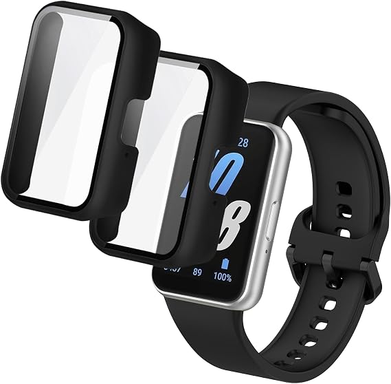 Meliya 2-Pack for Samsung Galaxy Fit 3 Screen Protector Case, Full Protective Tempered Glass Screen Protector Cover Case for Samsung Galaxy Fit 3 Smartwatch for Women Men BlackBlack