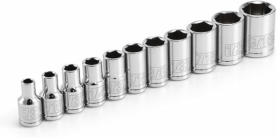 Powerbuilt 11 Piece 1/4-Inch Drive SAE Socket Set, Sizes 5/32 Inch to 9/16 Inch, 6-Point, Chrome Vanadium Steel, Z-Drive Design, Chamfered Openings, Forged Size Markings - 640497