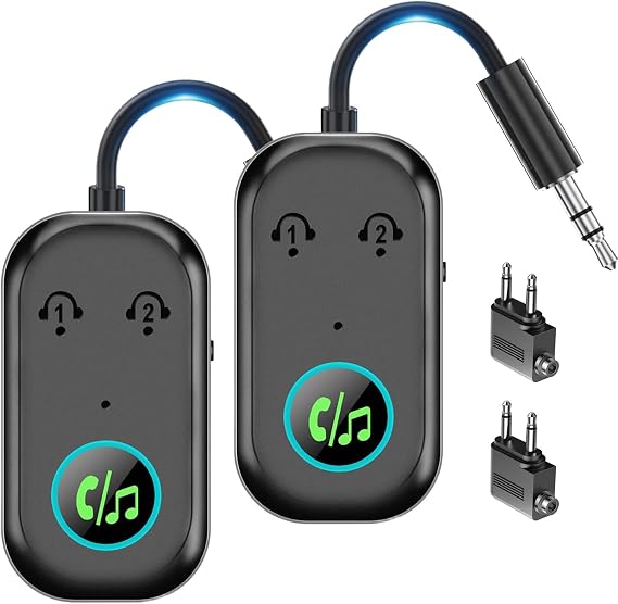 Bluetooth Transmitter Receiver, 2-in-1 Bluetooth 5.3 Transmitter, Airplane Adapter for Headphone, TV, Travel, Speakers, Car, Wireless Adapter 3.5MM Aux Jack, Dual Connection (2)