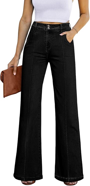 Sidefeel Womens Wide Leg Jeans High Waisted Stretch Denim Pants | Pinched Seams, Loose Fit, Double-breasted Button, Soft Comfy, Full length, Baggy Jeans, Boyfriend Fit, Dressy Casual Wear