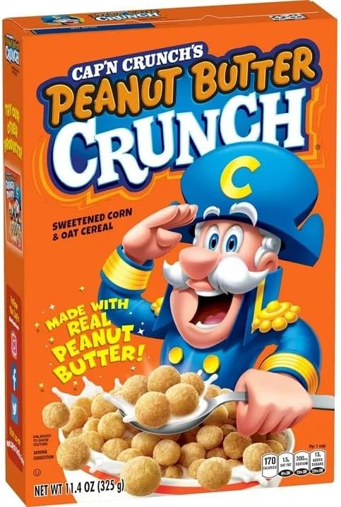 Captain Crunch Breakfast Cereal, Peanut Butter Crunch, 11.4oz (325g) Box - US Import