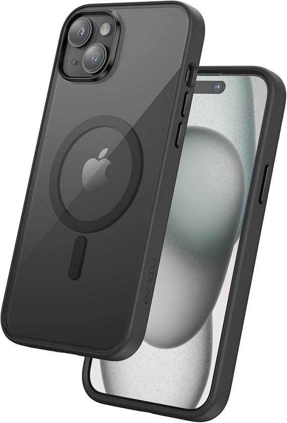 FLOLAB Surtect Tri-Fusion Magnetic for iPhone 15 Phone Case Protective Slim Design Magsafe Compatible Military Grade Black Frame Black Backplate - Midnight Black