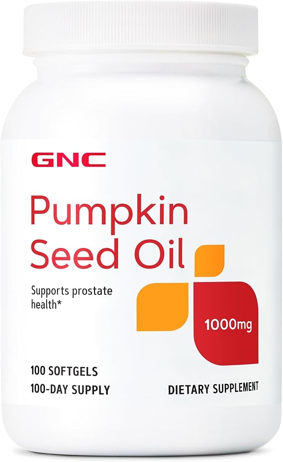 GNC Pumpkin Seed Oil 1000mg Supplement, Supports Prostate Health, 100 Servings | Convenient Softgel Format, Gluten-Free, Sodium Free, Free of Sugar, Starch, Artificial Colors and Flavors
