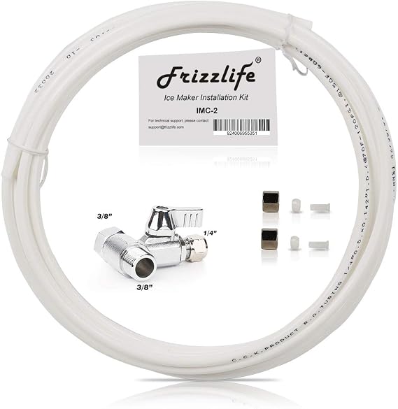 Frizzlife IMC-2 Ice Maker Fridge Water Line Installation Kit Fits For 3/8 Braided Hose Connection Braid Hose Connect Water Filter System