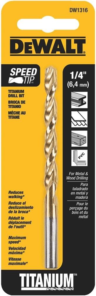 DEWALT DW1316 1/4-Inch Titanium Nitride Split Point Twist Drill Bit,Gold