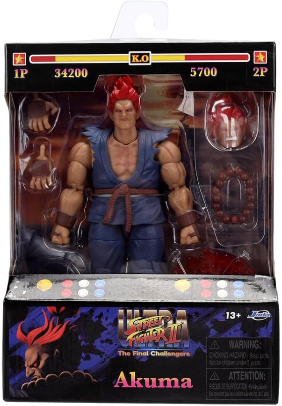 Jada Toys Street Fighter Akuma (15.7 cm) - Movable Collectible and Action Figure from Street Fighter 2: The Final Challengers, with Alternative Head, Hands and Accessories, from 13 Years