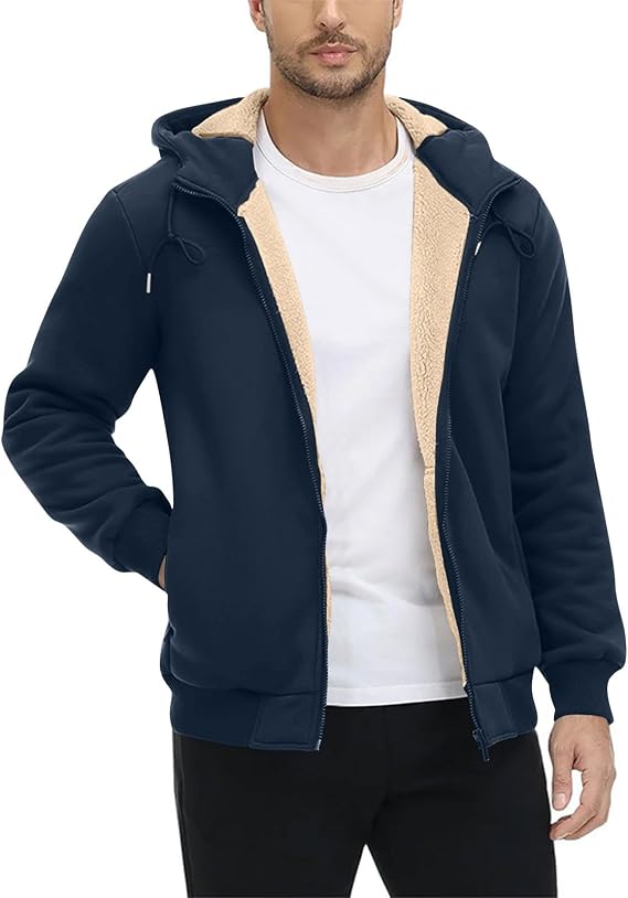 Sherpa Lined Hoodies for Men Zip Up Winter Thick Fleece Lined Hooded Sweatshirt Warm Jackets Coat with Pockets