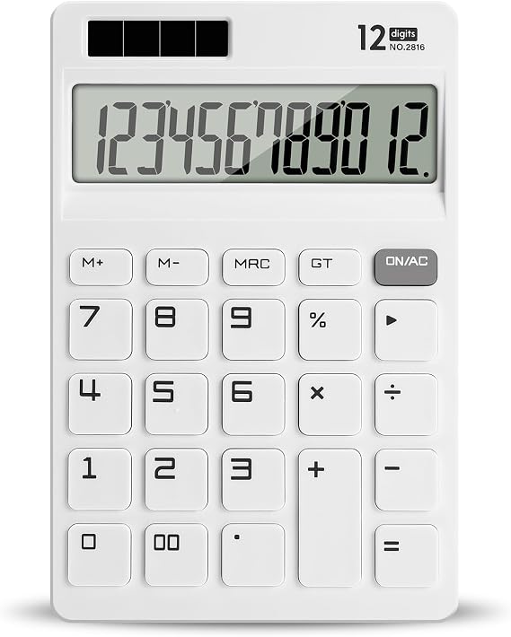 Basic Calculator for School 12 Digit Cute Calculator with Large LCD Display for Office, School, Home & Business Use, Modern Design White Scissors for Office -Big White