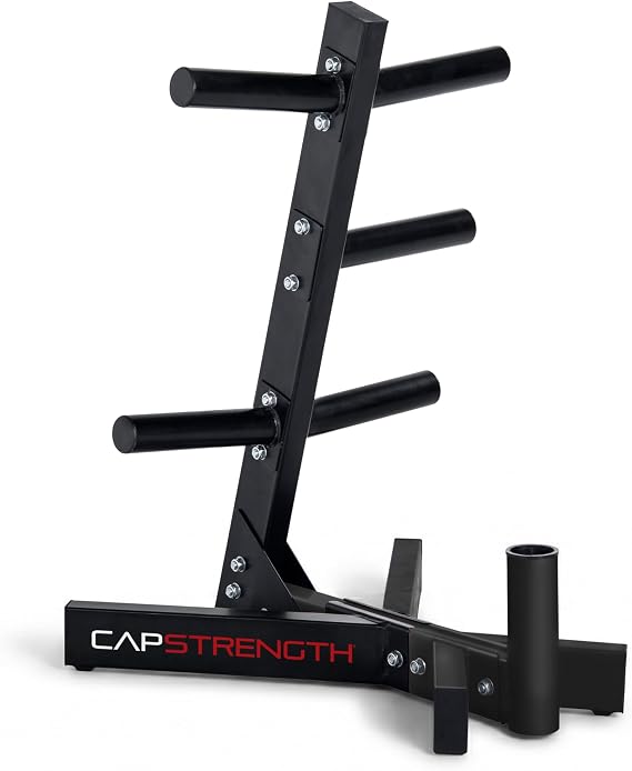 Cap Olympic Plate Tree Storage Rack for Weights & Barbells, Heavy-Duty Steel Weight Plate Organizer for 2-Inch Olympic Plates, Space-Saving Storage Rack, 300lb Capacity, Multiple Colors