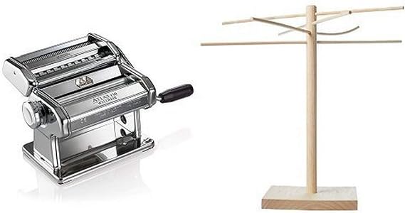 Marcato Atlas Pasta Machine, Stainless Steel, Includes Pasta Cutter, Hand Crank, and Instructions & Norpro Pasta Drying Rack