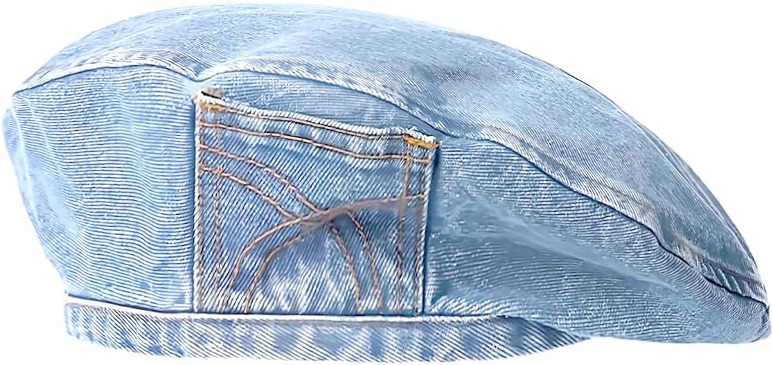 Women Denim Cotton Beret Hat Strap Artist Hat